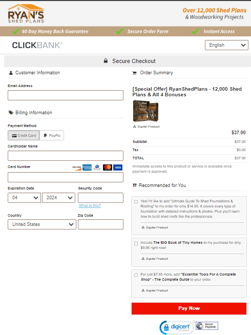 My Shed Plans Checkout Page
